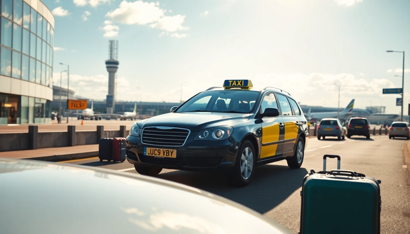 Taxi service en route to Gatwick Airport, showcasing vibrant travel atmosphere.