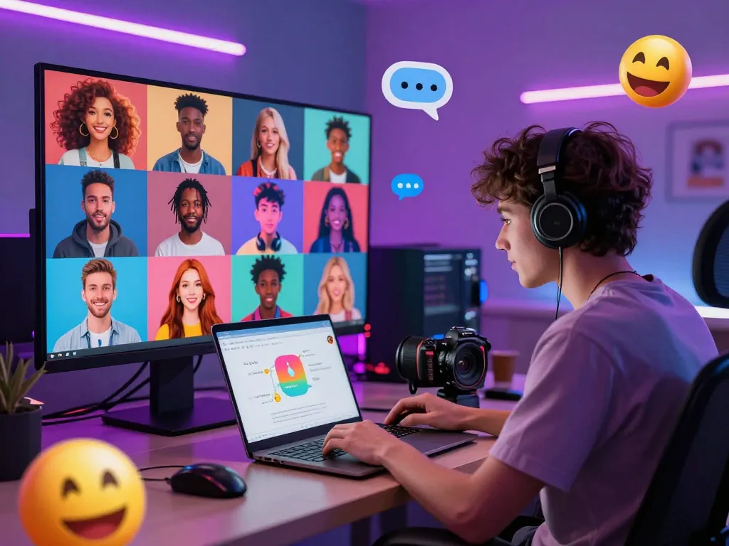 Engaging in nsfw chat ai with vibrant digital avatars in neon-lit chat room.