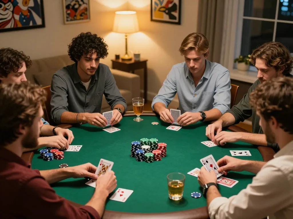 Friends enjoying poker at home, demonstrating the vibrant community experience of DA88 gambling.