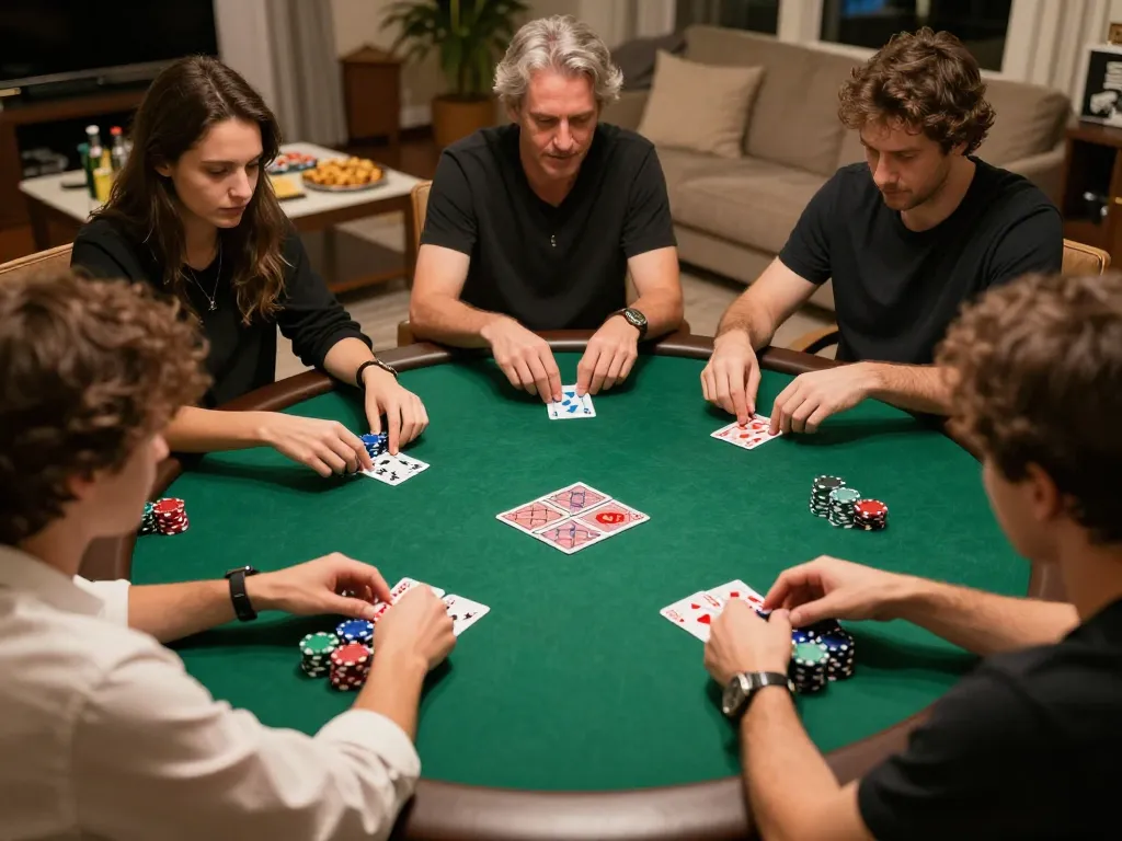 A dynamic scene showcasing players in a private poker game, ensuring 789p lừa đảo is avoided by demonstrating social and strategic interactions.