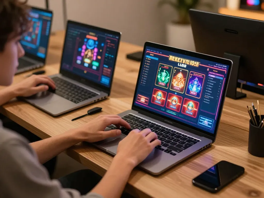 Person engaging in online casino games at LU88 on a stylish laptop in a cozy home environment.