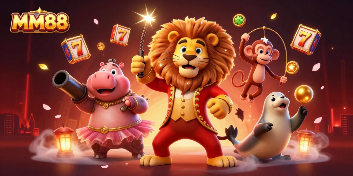 Experience exciting MM88 casino games with colorful characters, dynamic slot symbols, and energetic illustration.