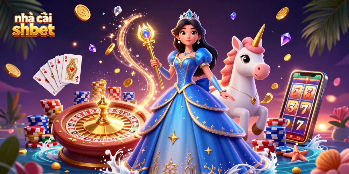 Experience the excitement of nhà cái shbet with this vibrant, dynamic casino-themed illustration showcasing casino games and elements.