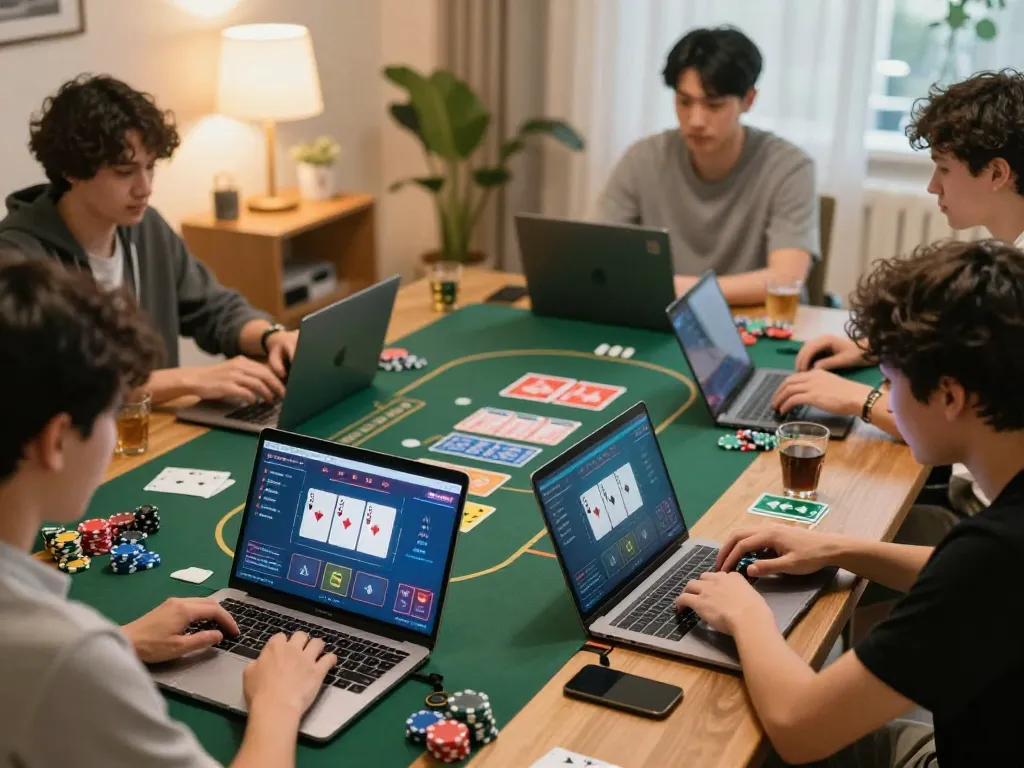 Engaging online poker gameplay scene at home showcasing open88ss strategy moments