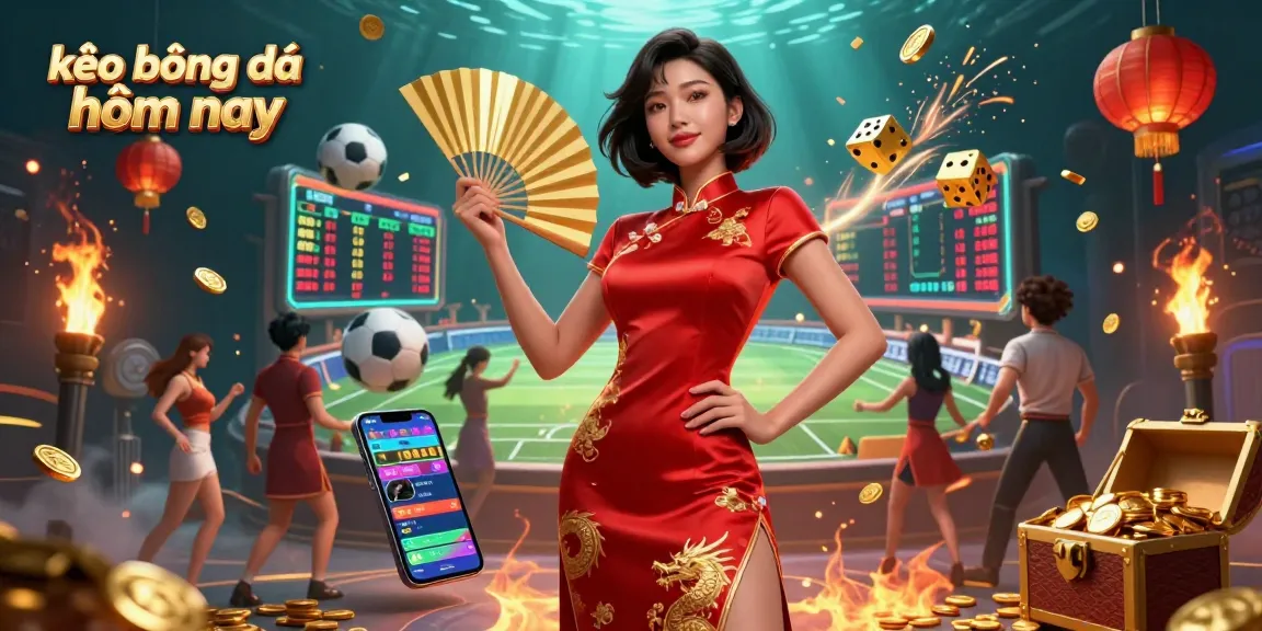 Bet on kèo bóng đá hôm nay with vibrant Asian gaming illustration showcasing sports betting excitement.