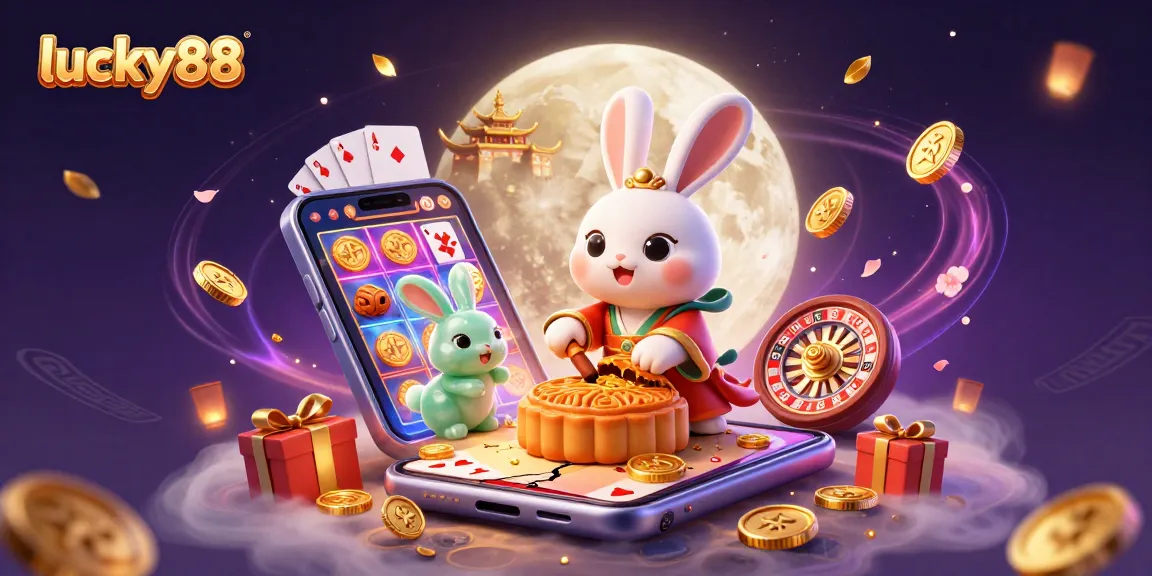 Experience thrilling gameplay with lucky88, featuring a festive moon rabbit scene amidst vibrant casino elements.