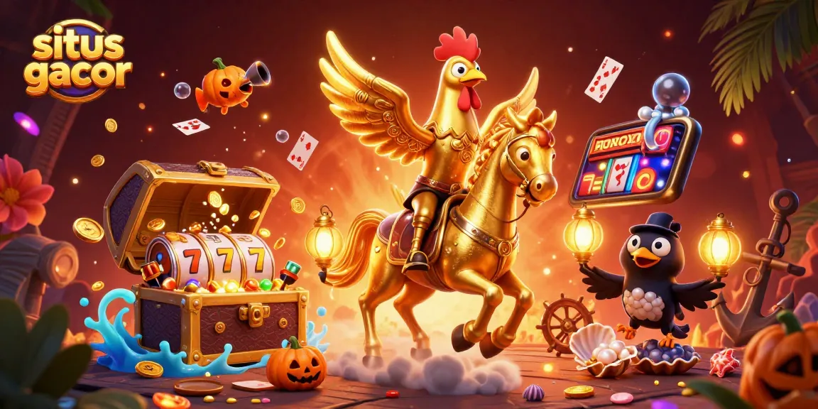 Experience situs gacor with dynamic golden rooster spinning slot reels in a vibrant casino.