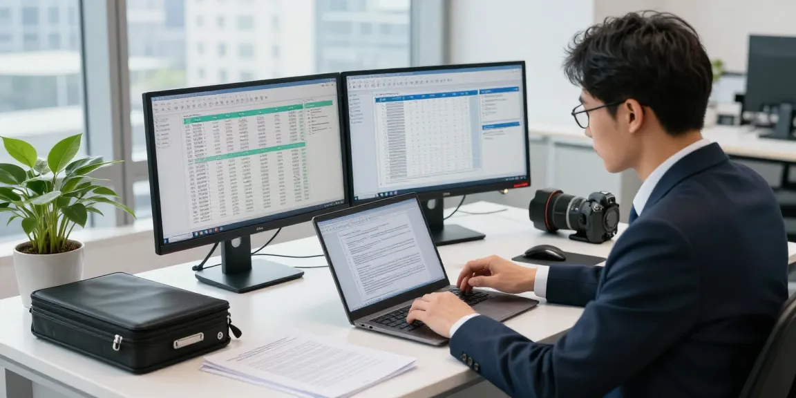 Forensic auditor at aafikotabandung.org analyzing financial data in a modern office.