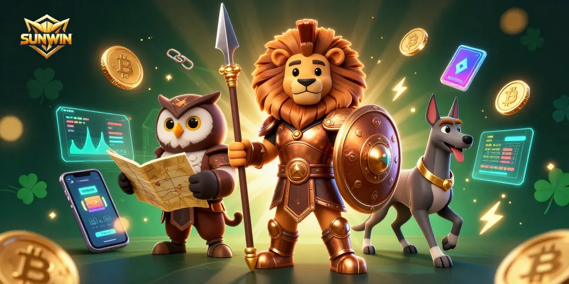 SUNWIN immerses players in immersive games with an epic lion, wise owl, and swift greyhound amidst dynamic casino elements.
