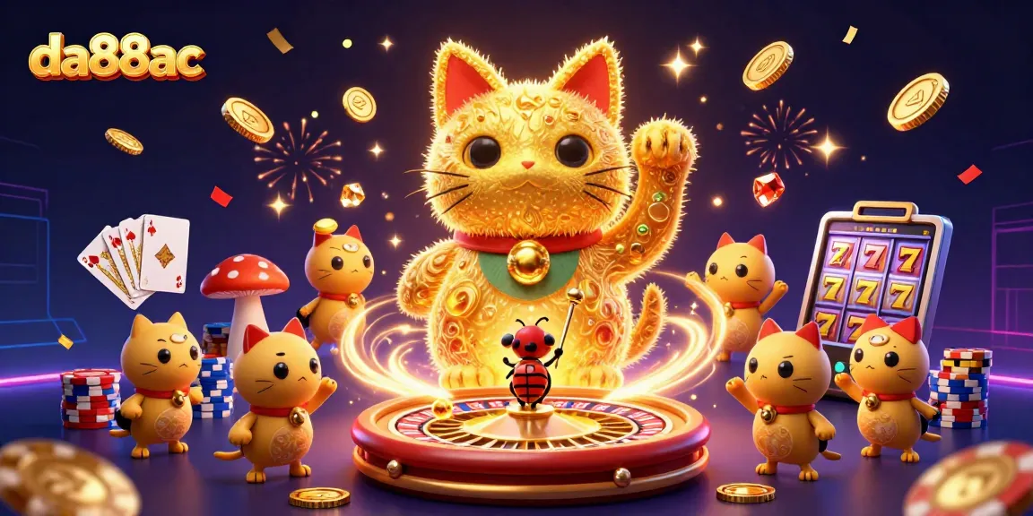 Engage with da88ac's excitement as golden fireflies embrace casino symbols and winning elements.
