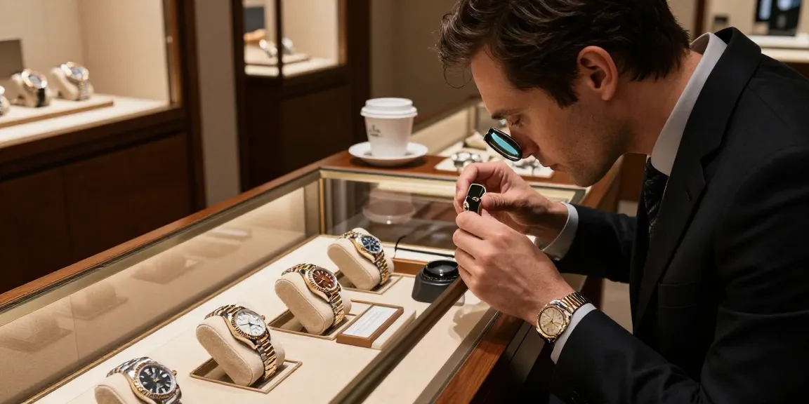 Showcase of rolex super clone watches in a luxury boutique, emphasizing craftsmanship and elegance.