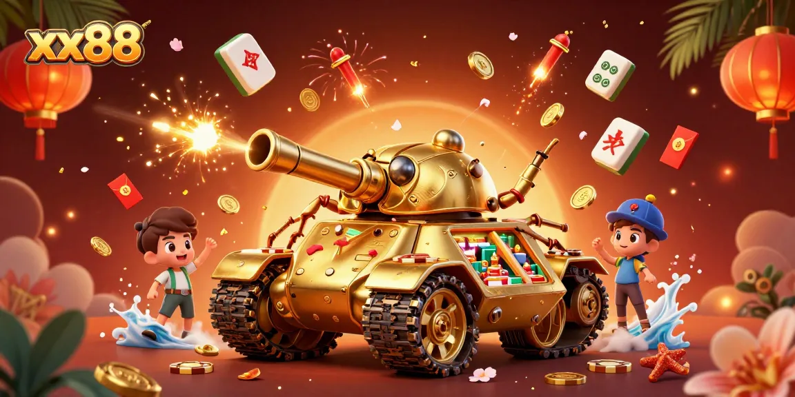 Experience the vibrant gaming atmosphere of xx88 with a mesmerizing 3D illustration of a golden casino beetle tank.