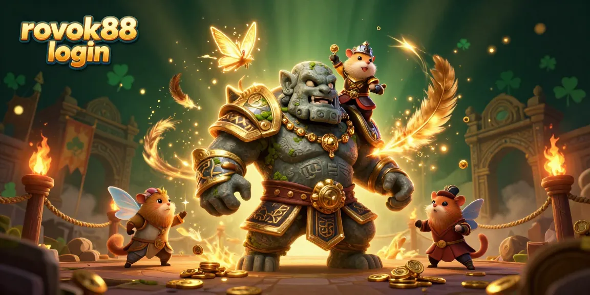 Experience the excitement with rokok88 login as a golem guardian comes alive in a magical casino scene full of dynamic gambling elements.