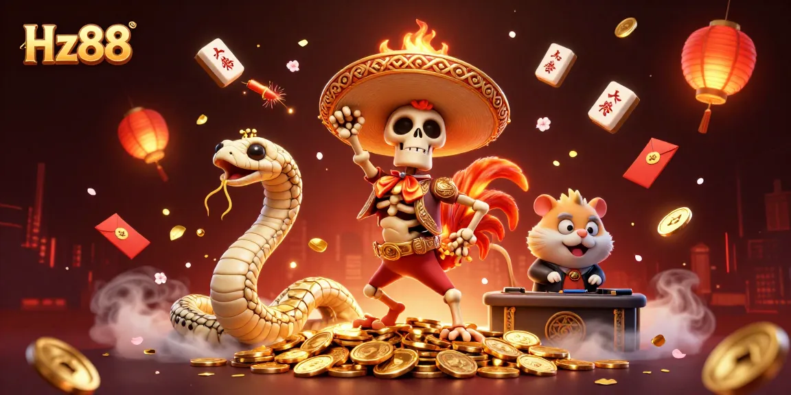 Hz88 brings excitement to online gambling with vibrant 3D characters, winning tiles, and festive decor.