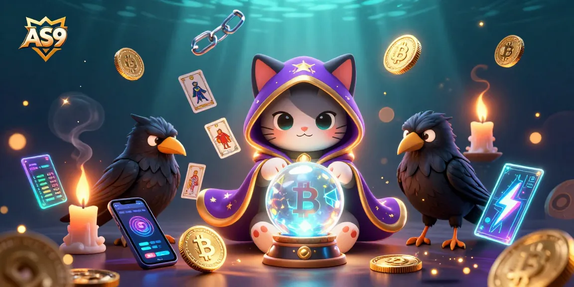 Bet on AS9 with a 3D mystic cat and glowing coins enhancing the gambling experience.