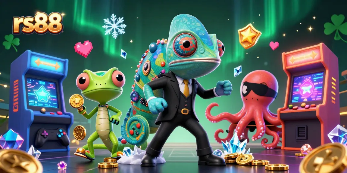 Experience thrilling games at rs88, featuring a vibrant 3D casino illustration with exciting characters and elements.