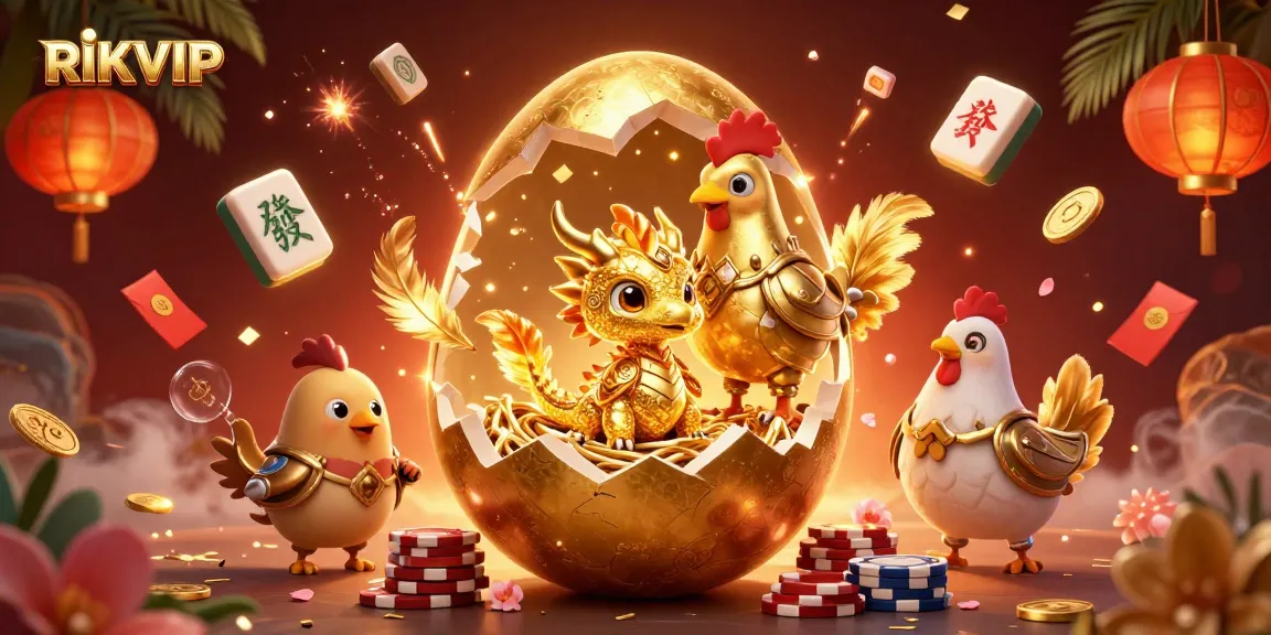 Engage with RIKVIP's dynamic online gaming scene featuring a golden dragon and poker chips.