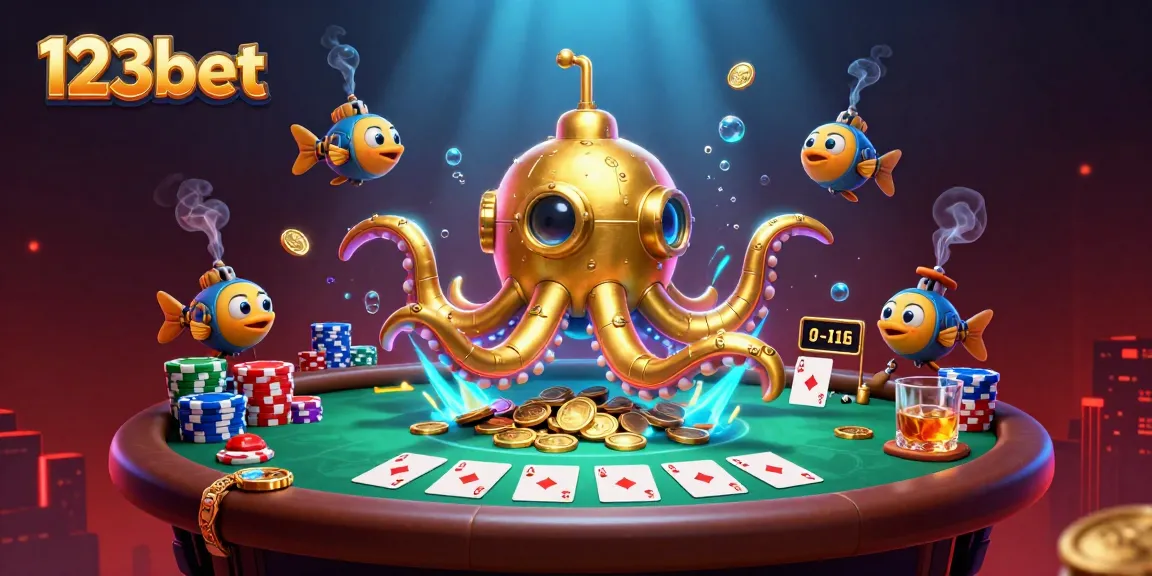 Experience the thrill of winning at 123bet with this vibrant casino scene featuring a golden kraken submarine.