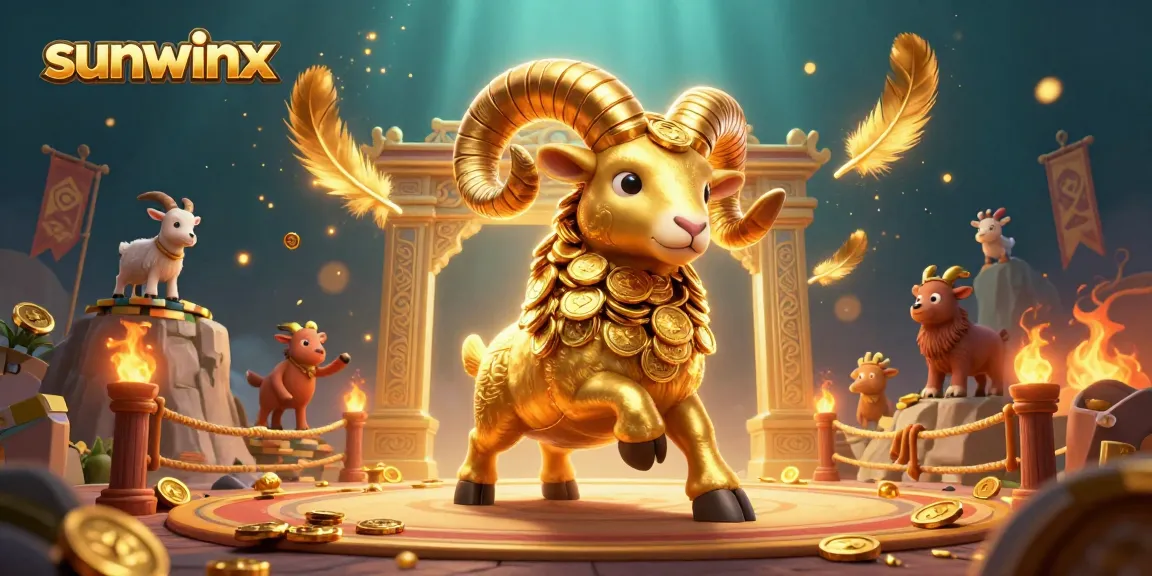 Engage with sunwinx as a golden ram charges through a vibrant casino arena, showcasing dynamic gaming elements.