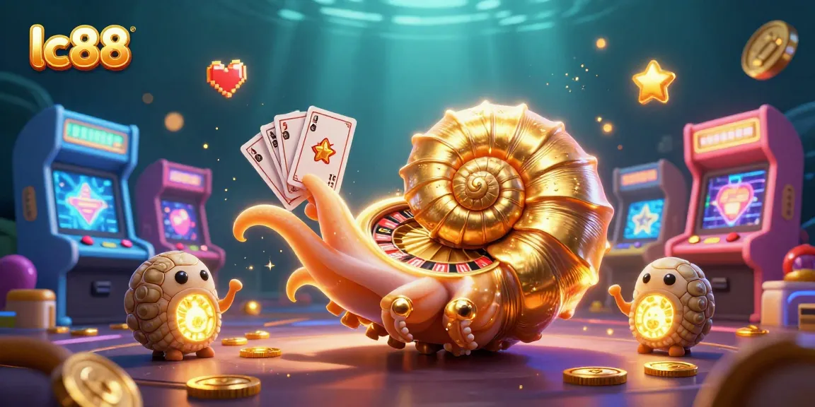 Experience thrilling wins at lc88 with giant nautilus, glowing ammonites, and vibrant casino elements.