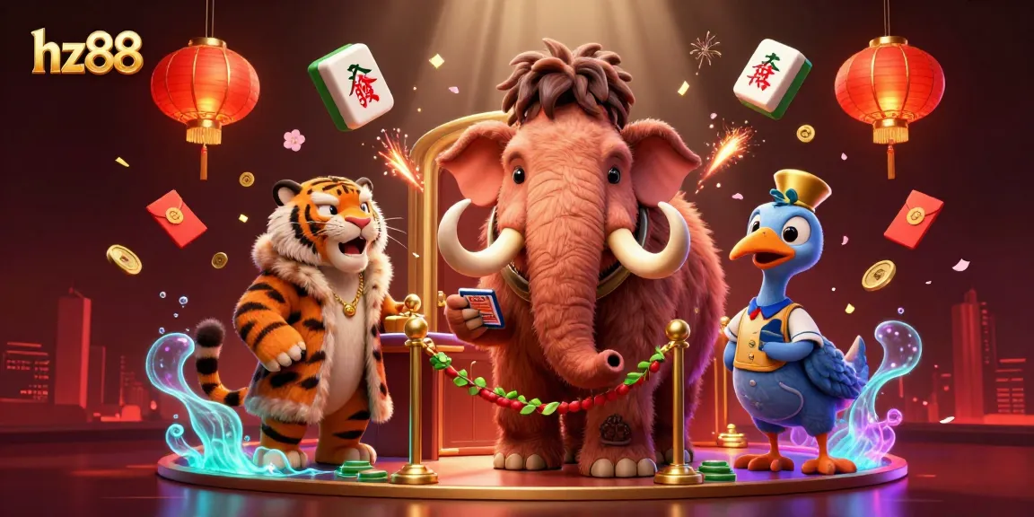 Experience the vibrant excitement of hz88 with a 3D illustration of casino characters and elements.